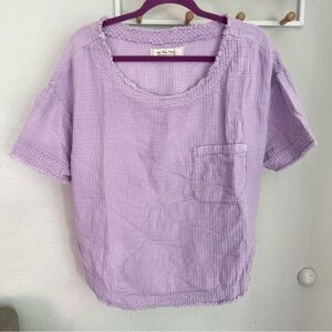 We The Free People Palo Alto Pocket Tee Top Large Crop Short Sleeve Purple